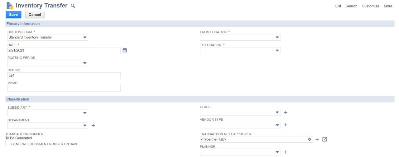 The Inventory Transfer Form in NetSuite | SuiteRep