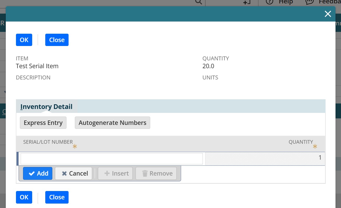 Serial Number Pop Up on NetSuite Purchase Order