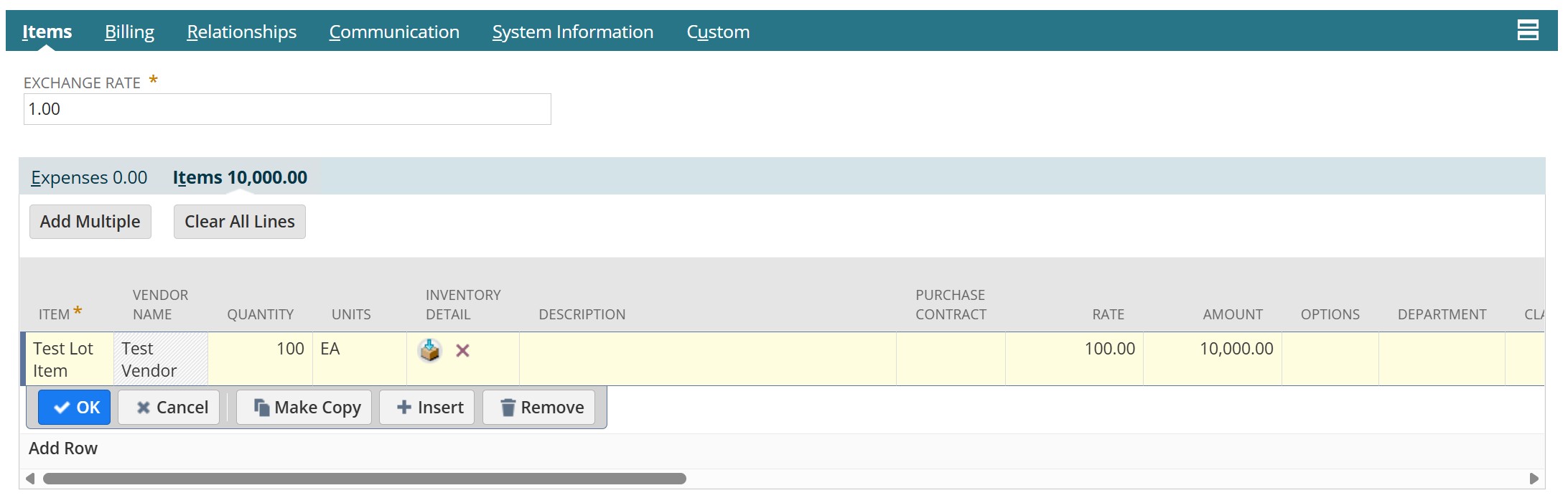 Add lot item to NetSuite purchase order