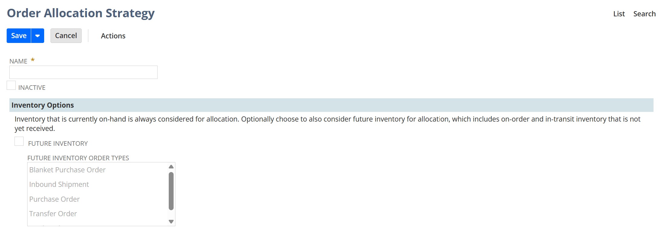 NetSuite order allocation strategy inventory options